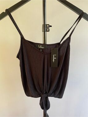 Lulus Black Ribbed Tie Front Crop Tank Top Size S Spaghetti Strap New With Tags
